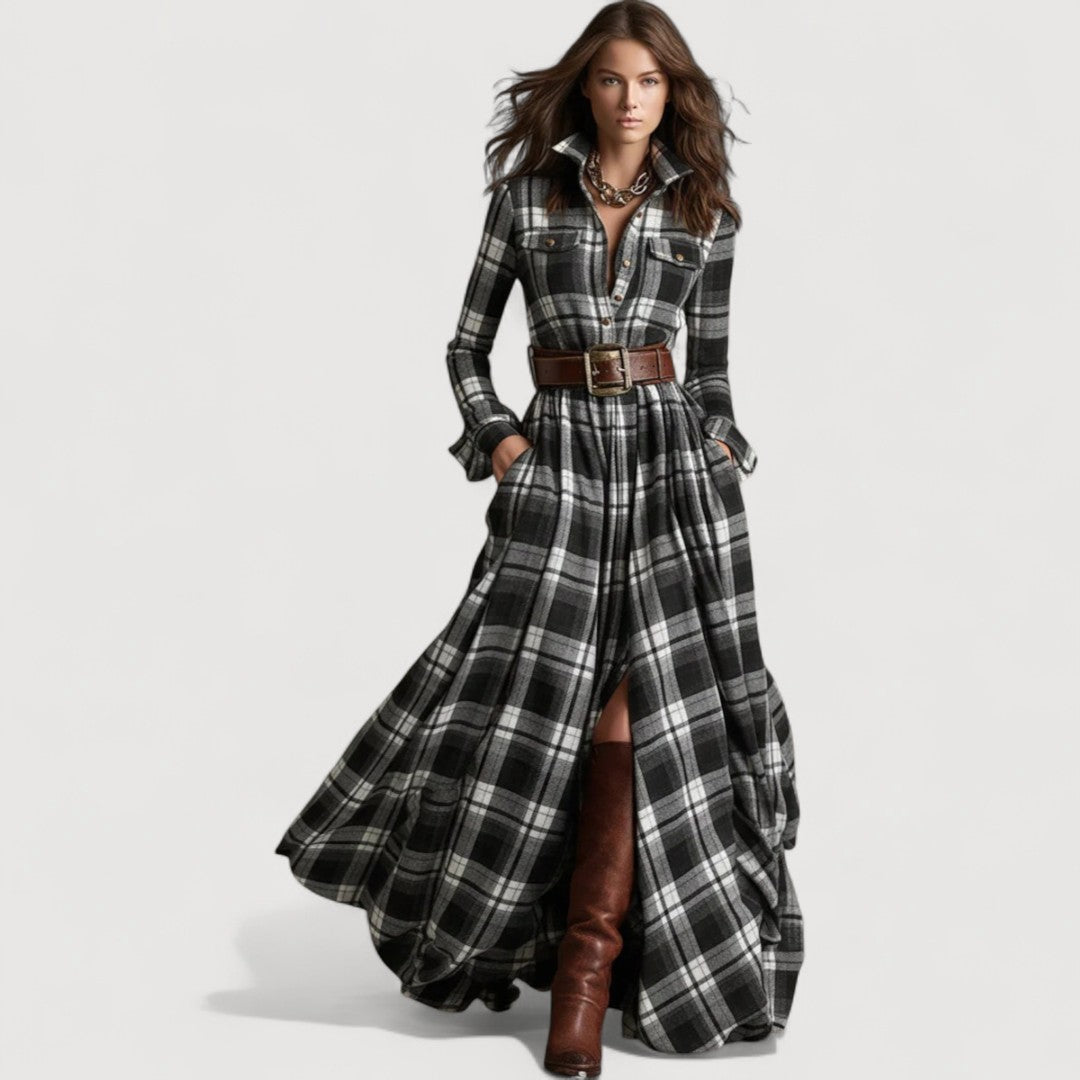 MIRELINE – PLAID MAXI DRESS