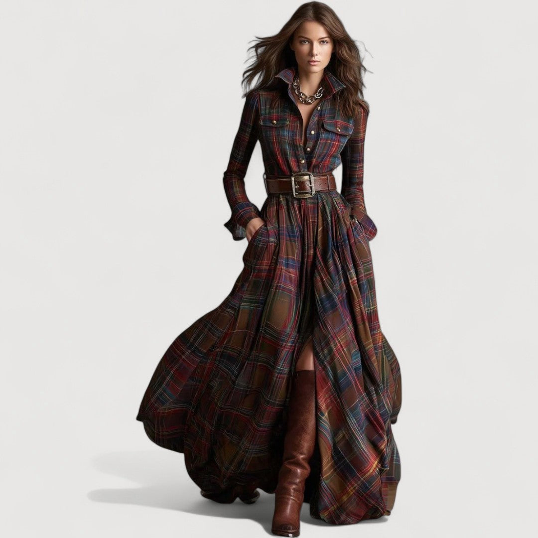 MIRELINE – PLAID MAXI DRESS